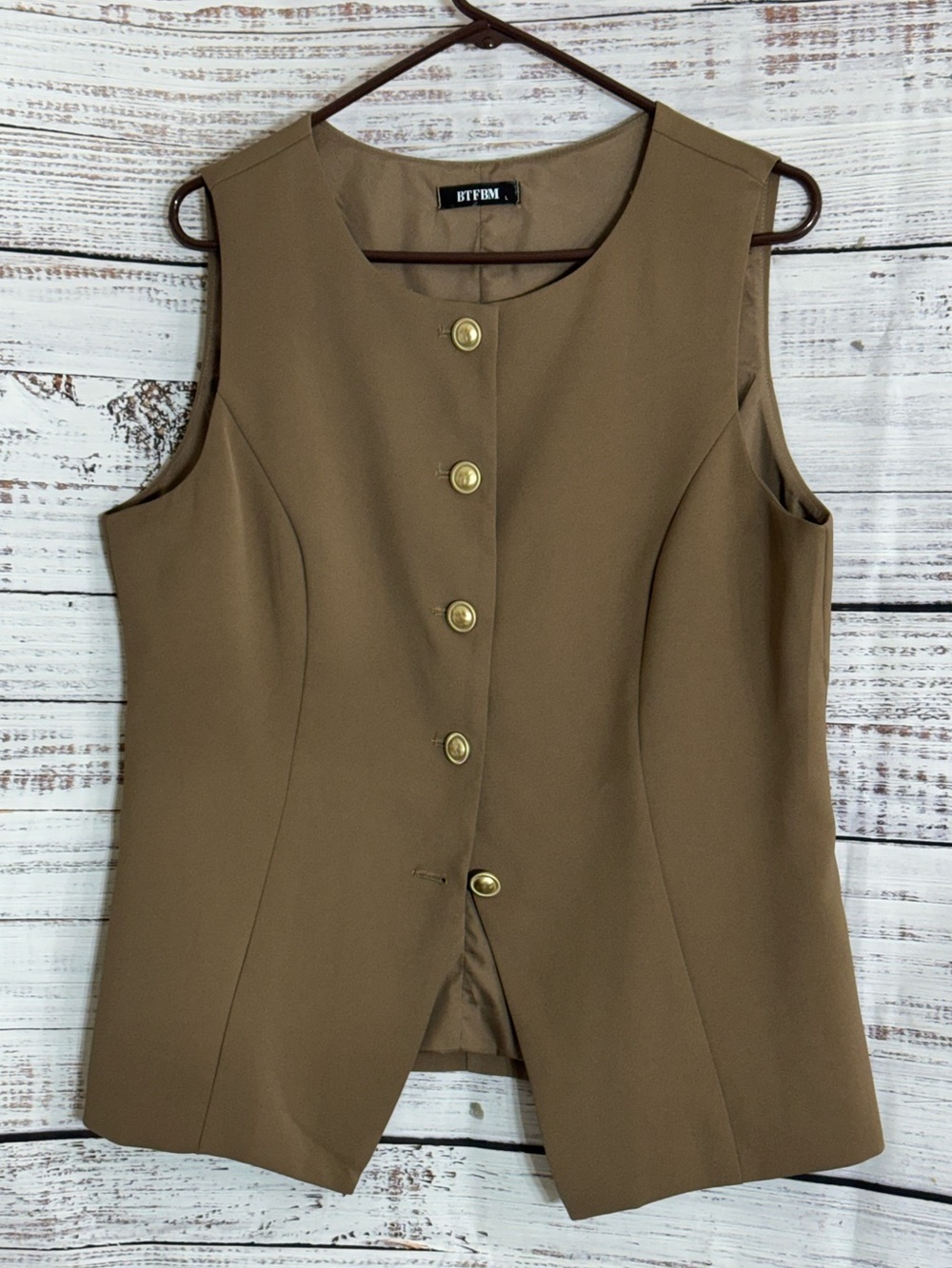 BTFBM Vest Womens Size Large Button Front Brown Summer Dressy Business Casual